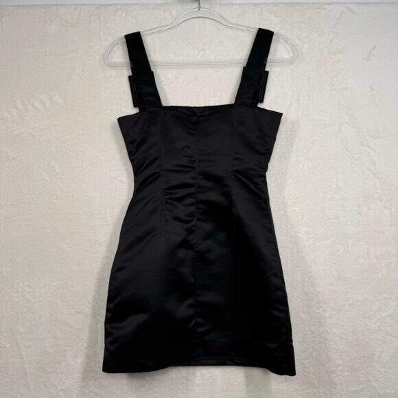 Cynthia Rowley Gigi Satin Dress Black Mini Rhinestone Cocktail Party LBD Size 0 - Picture 9 of 16